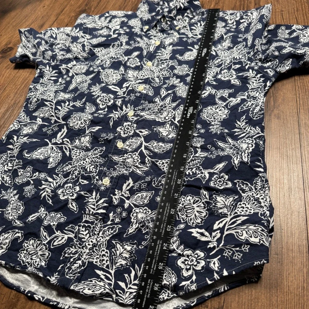 Ralph‎ Lauren Hawaiian Shirt Mens M Navy Blue White Slim Fit Floral Paisley